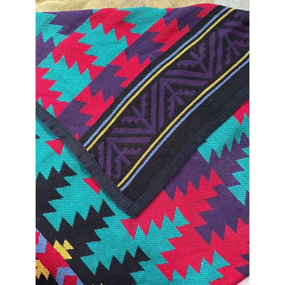 Vintage Navajo Tribal Throw Knit Blanket cotton Made In USA Reversible 62x48” - Picture 9 of 16